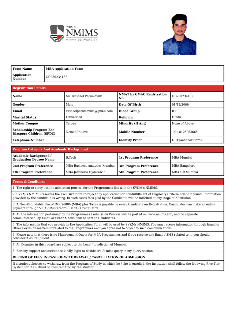MBA Application Form Details | PDF