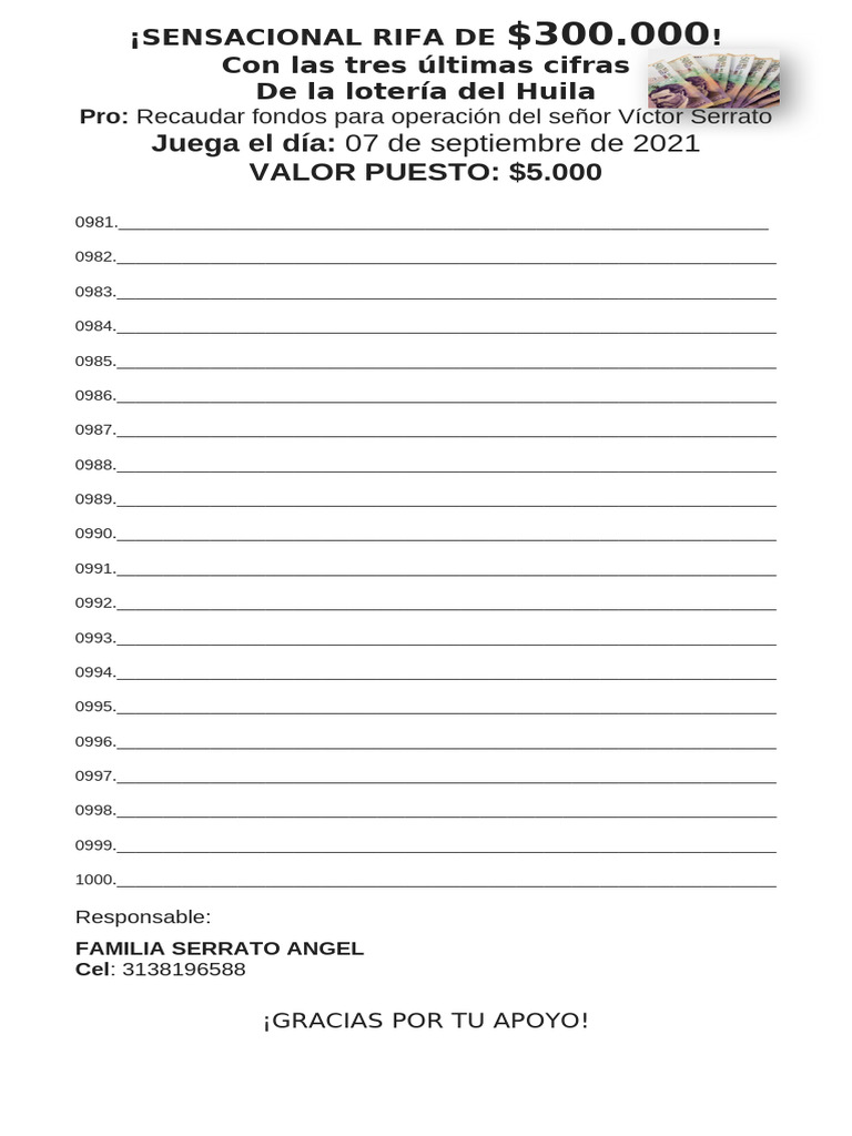 Rifa de $300.000 para apoyo familiar | PDF
