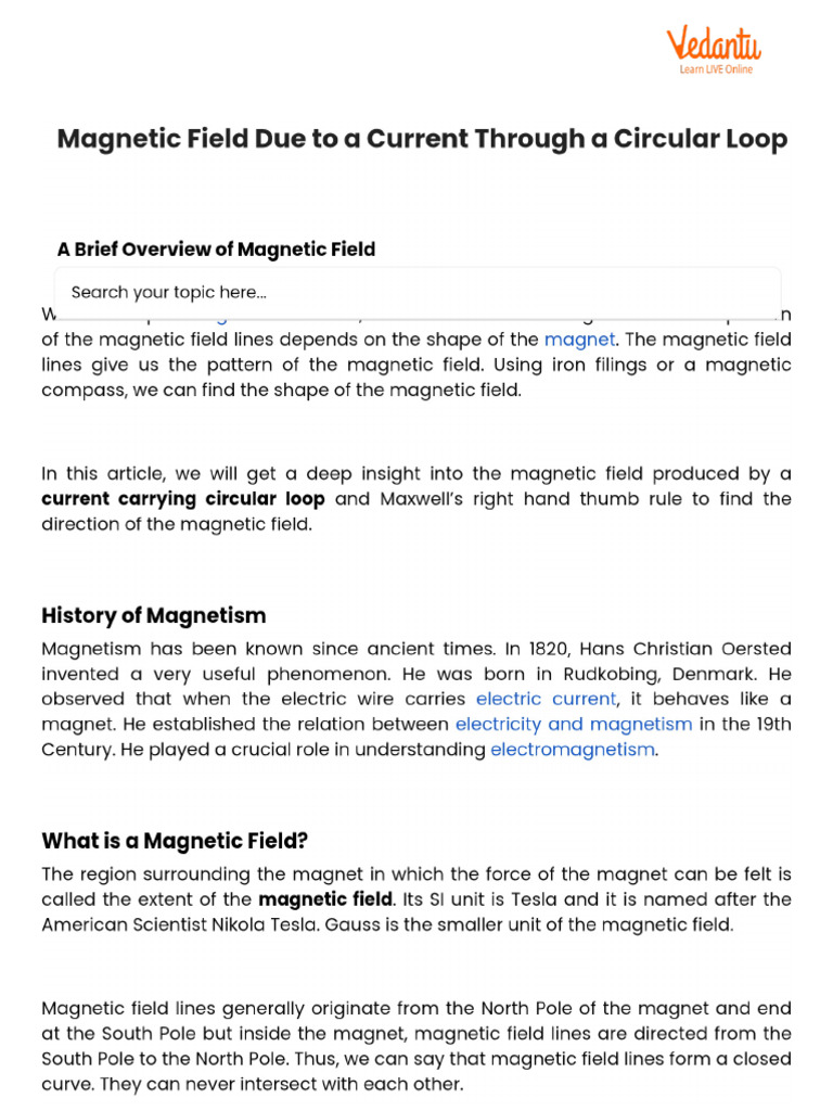 Magnetic Field Due To A Current Through A Circular Loop | PDF