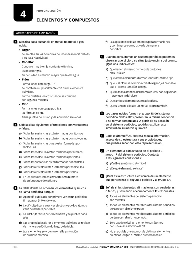 T4 FyQ 3ºESO Actividades de Ampliación | PDF
