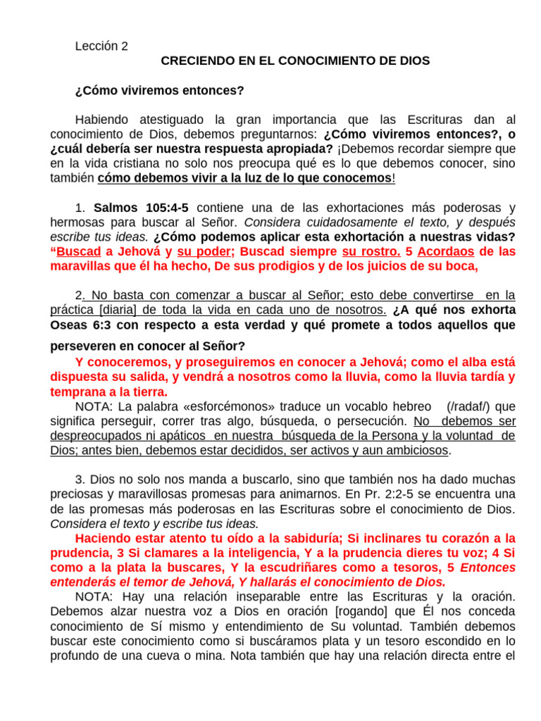 Lección 2 Creciendo en El Conocimiento de Dios | PDF | Dios | Biblia