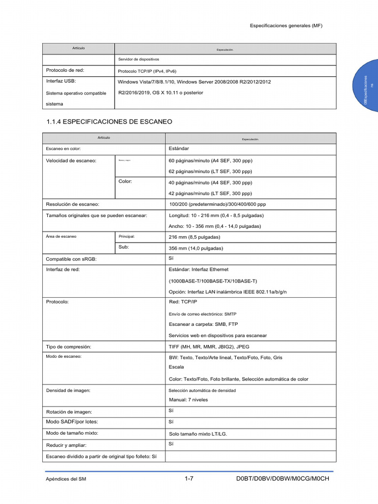 Especificaciones de Escaneo y Red | PDF | Protocolo de transferencia de ...