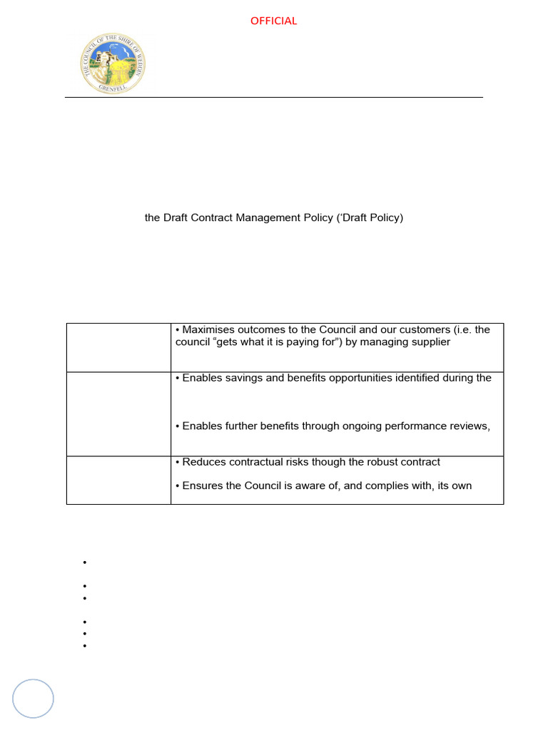 Draft Contract Management Policy | PDF | Procurement | Policy