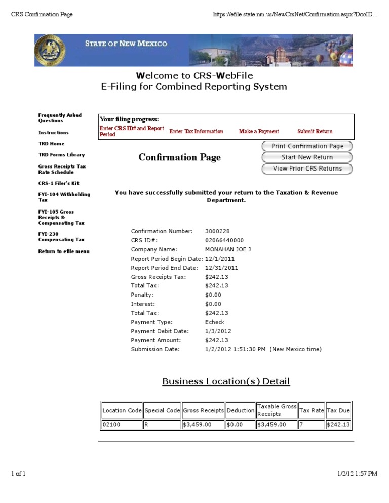 CRS Submission Confirmation Details | PDF