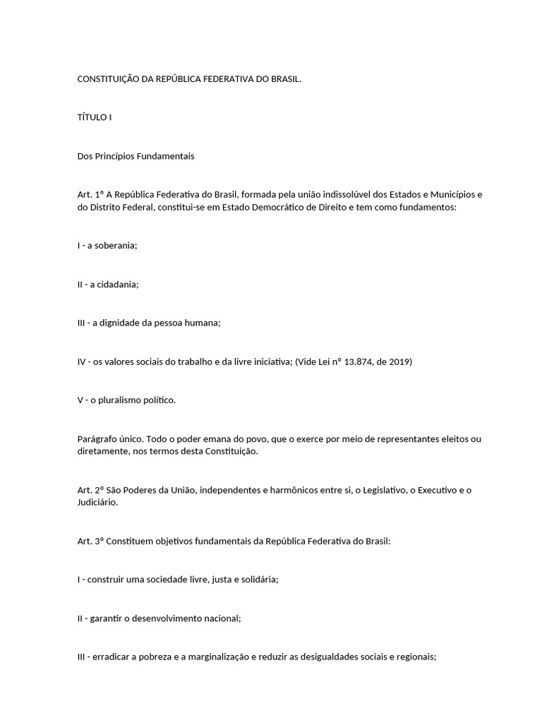 Princípios e Direitos da Constituição Brasileira | PDF | Emenda ...