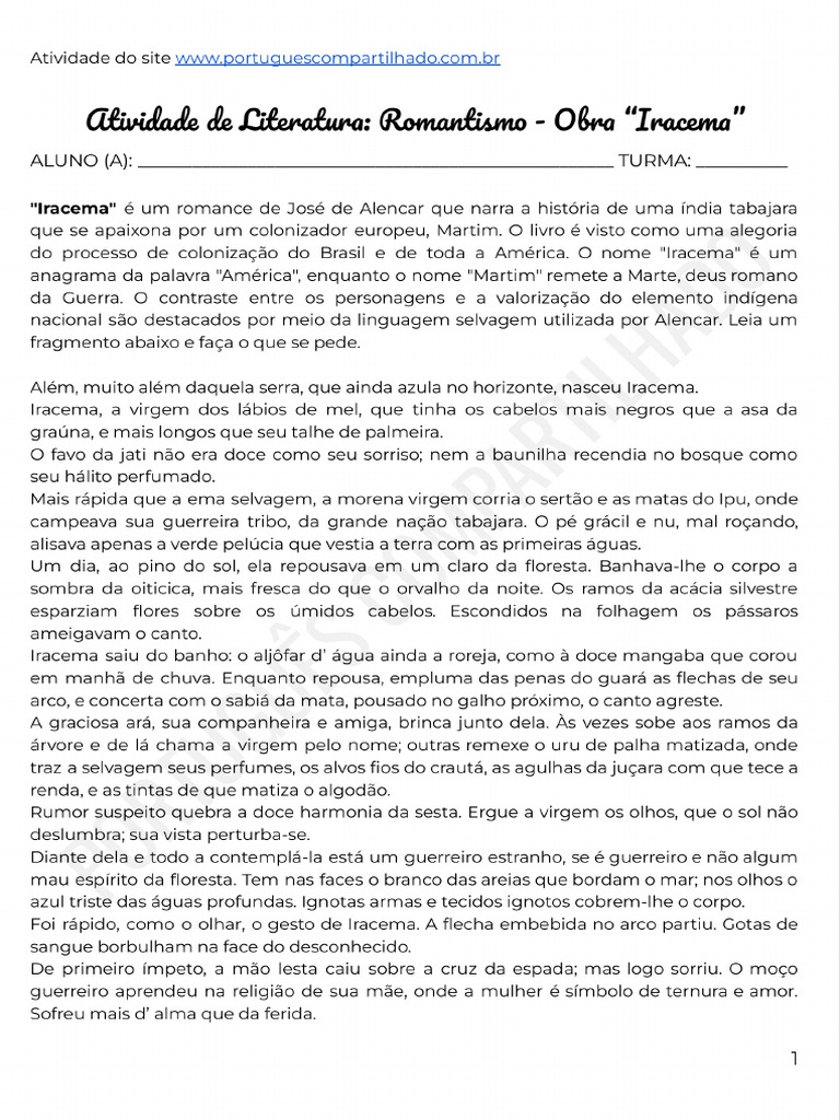 Romantismo - Leitura, Interpretação e Produção de Texto Com A Obra ...