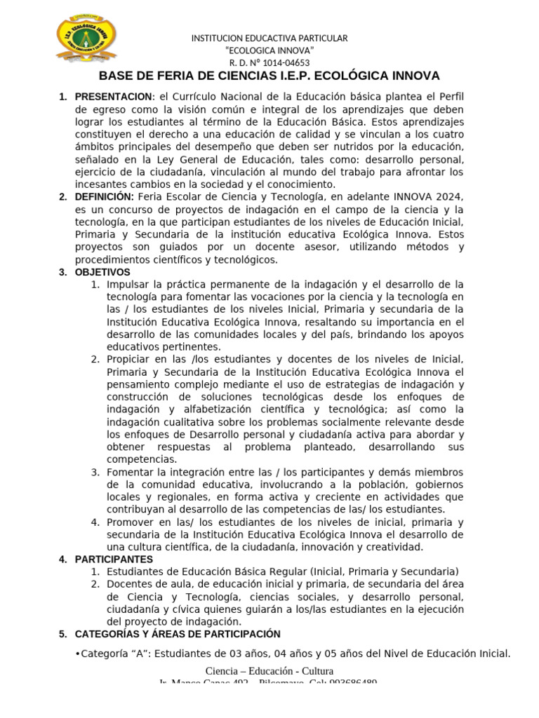Feria de Ciencias 2024 en Ecología Innova | PDF | Educación primaria ...