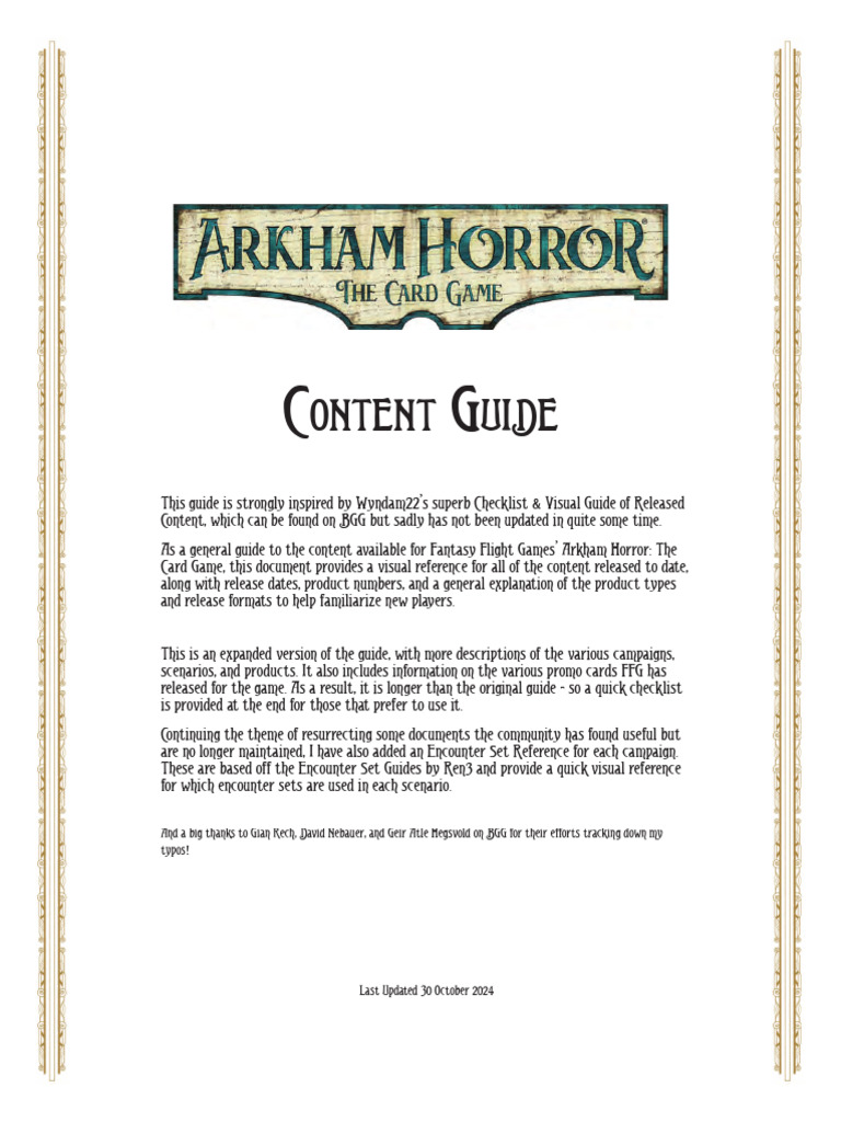 Arkham Horror Card Game Content Guide | PDF | H. P. Lovecraft