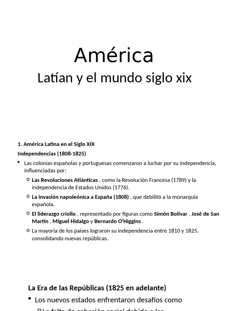 América Latina en el Siglo XIX: Independencias y Desafíos | PDF ...