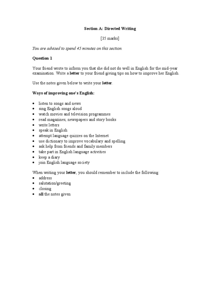 Informal writing sample picture