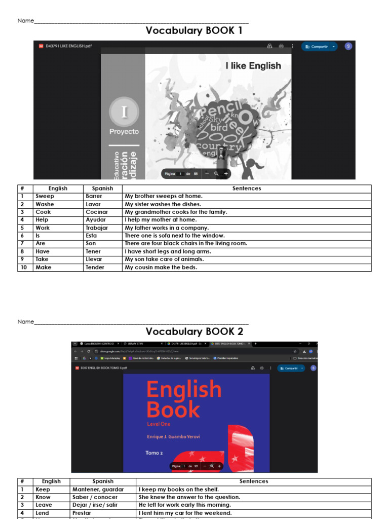 English-Spanish Vocabulary Guide | PDF