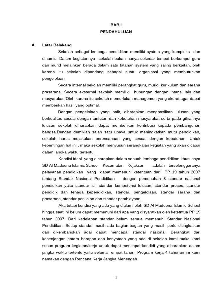 Rencana Kerja Jangka Menengah SD Al Madeena | PDF