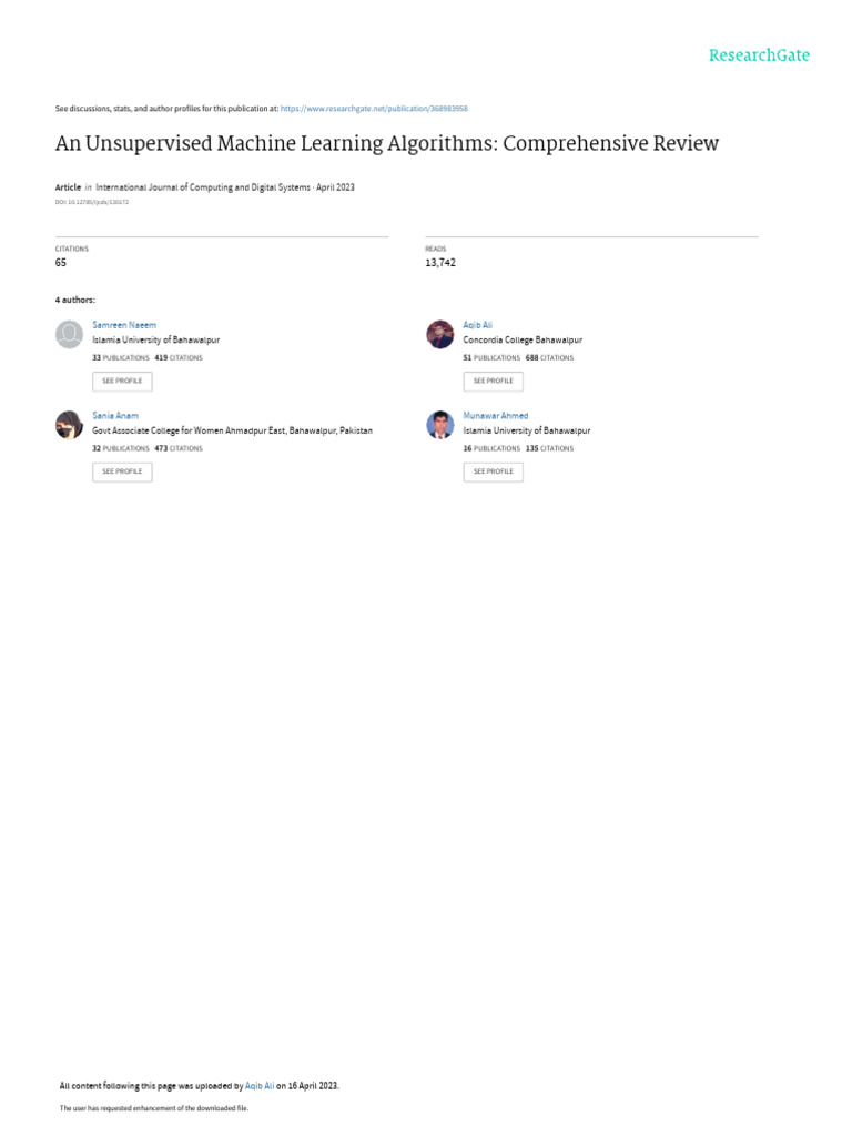 An Unsupervised Machine Learning Algorithms - Comprehensive Review ...