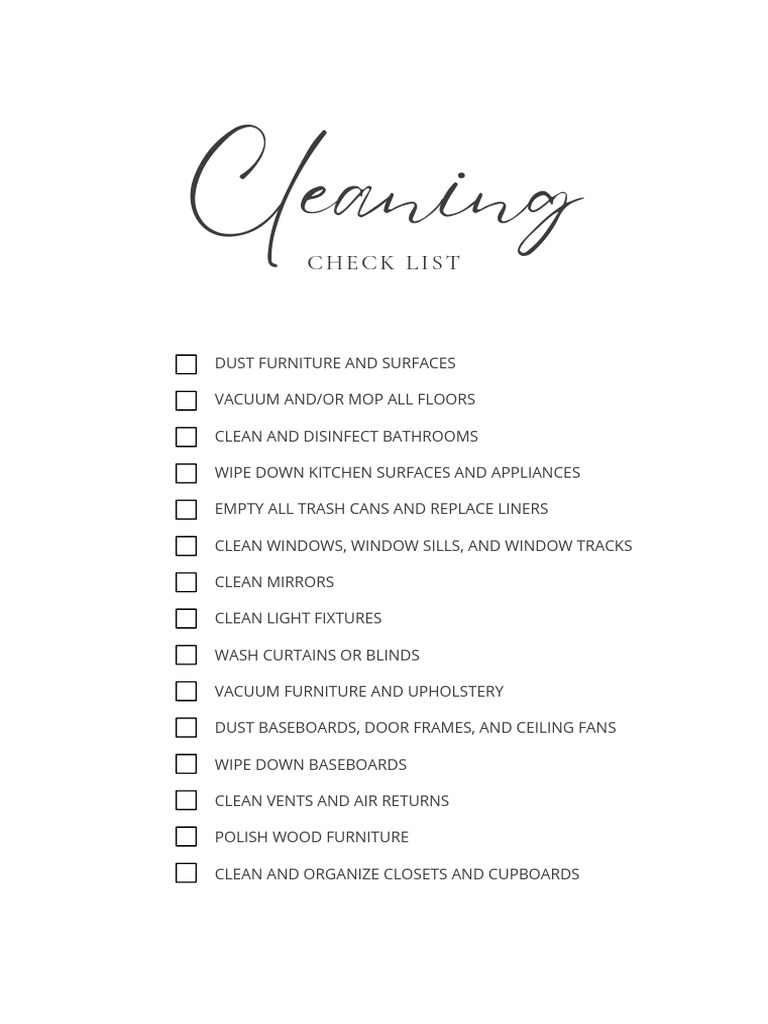Comprehensive Cleaning Checklist | PDF