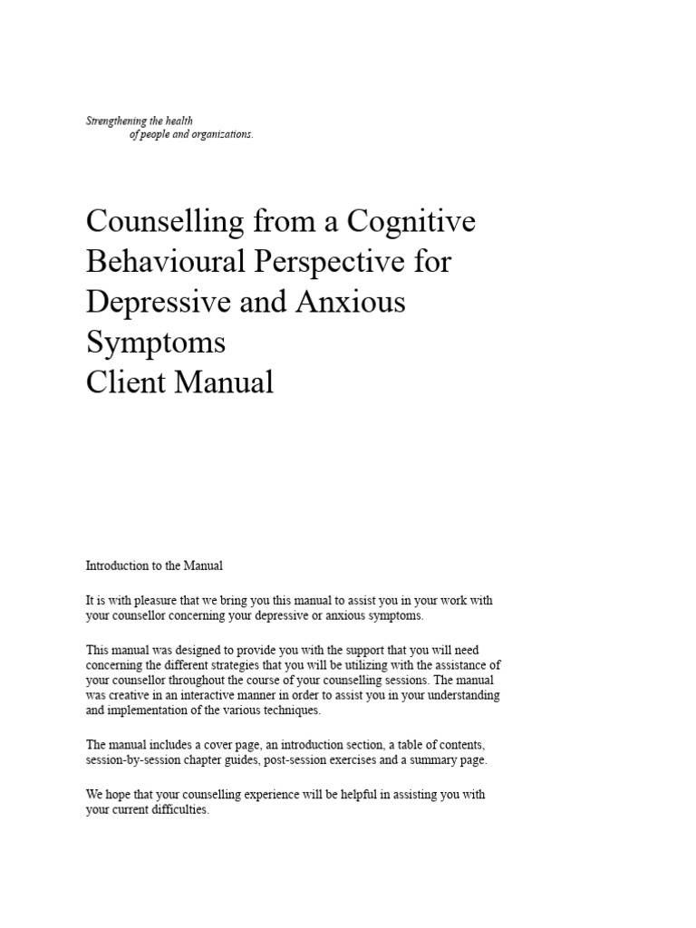CBT Manual for Depression and Anxiety | PDF | Anxiety | Major ...
