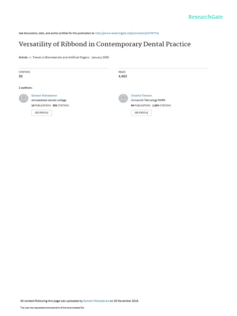 Versatility of Ribbond in Contemporary Dental Prac | PDF | Composite ...