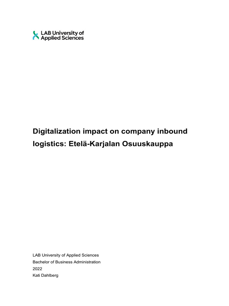 Digitalization Impact On Company Inbound Logistics | PDF