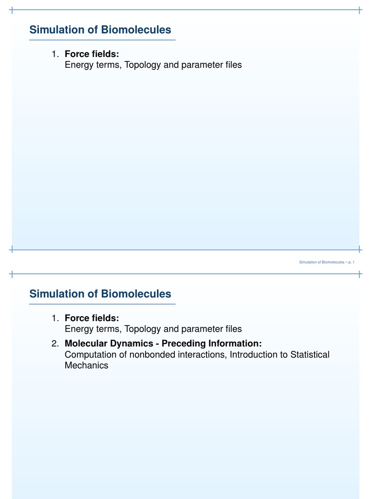 Biomolecular Simulation Techniques Overview | PDF | Molecular Dynamics ...