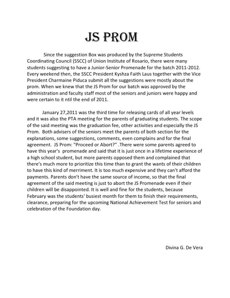 my js prom experience essay