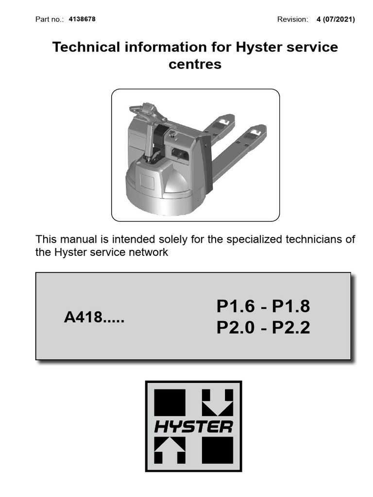 P1.6 - P1.8 P2.0 - P2.2: Technical Information For Hyster Service ...