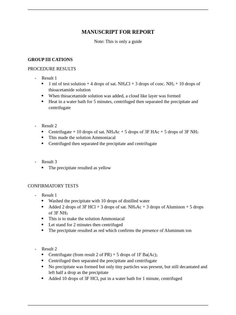 Manuscript For Report | PDF | Precipitation (Chemistry) | Chemical ...