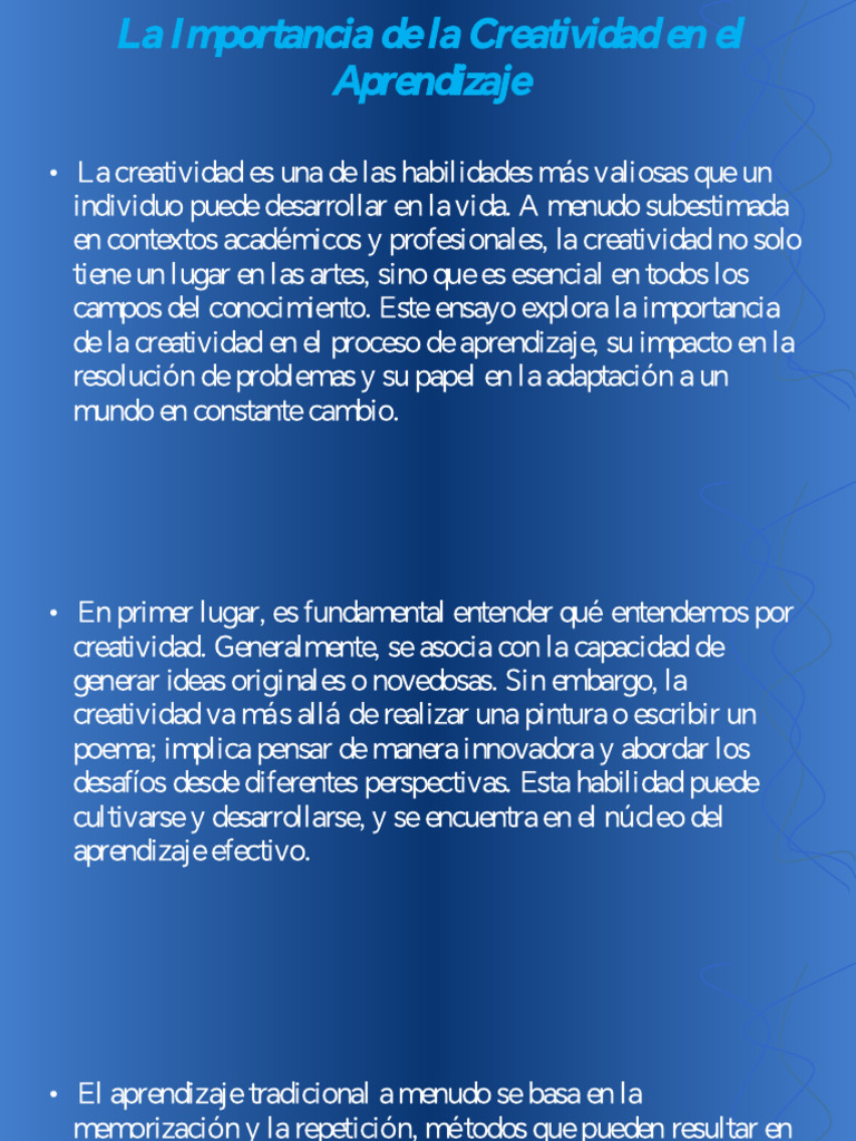 Importancia de la Creatividad en el Aprendizaje | PDF | Creatividad ...