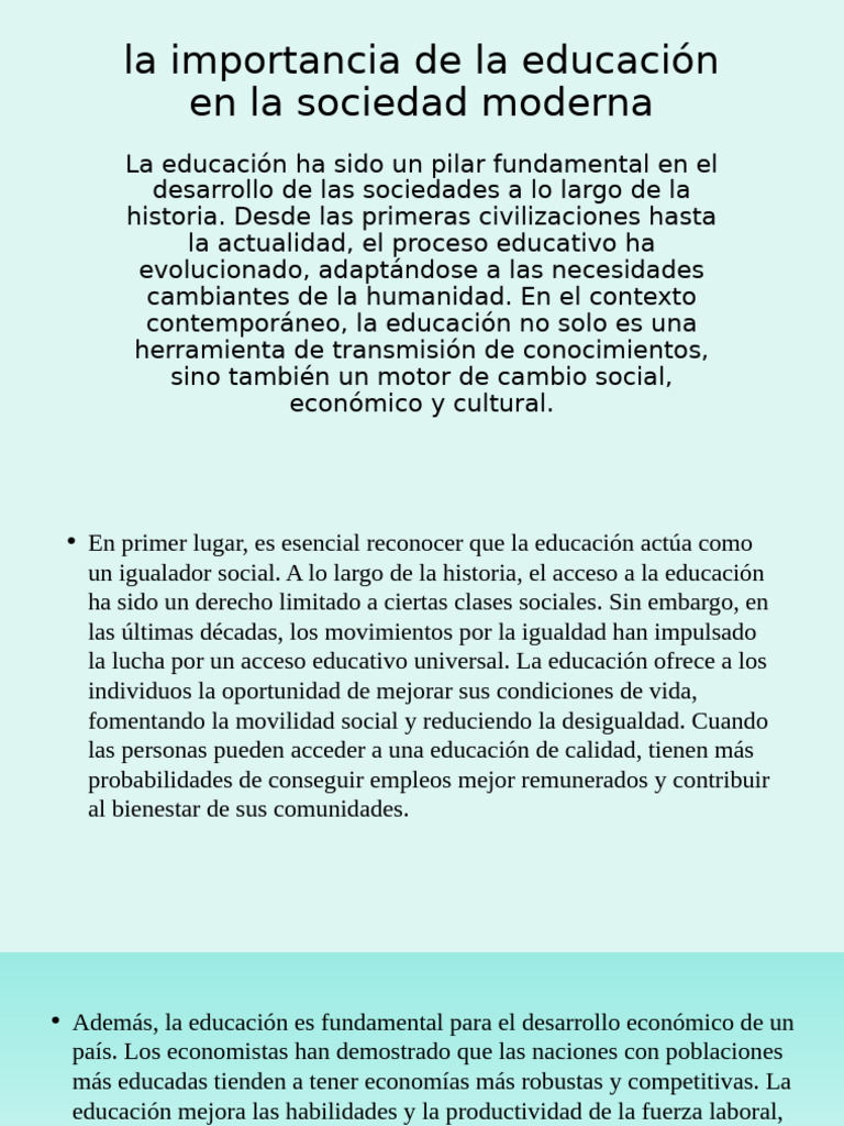 Importancia de la educación en la sociedad | PDF | Sociedad ...