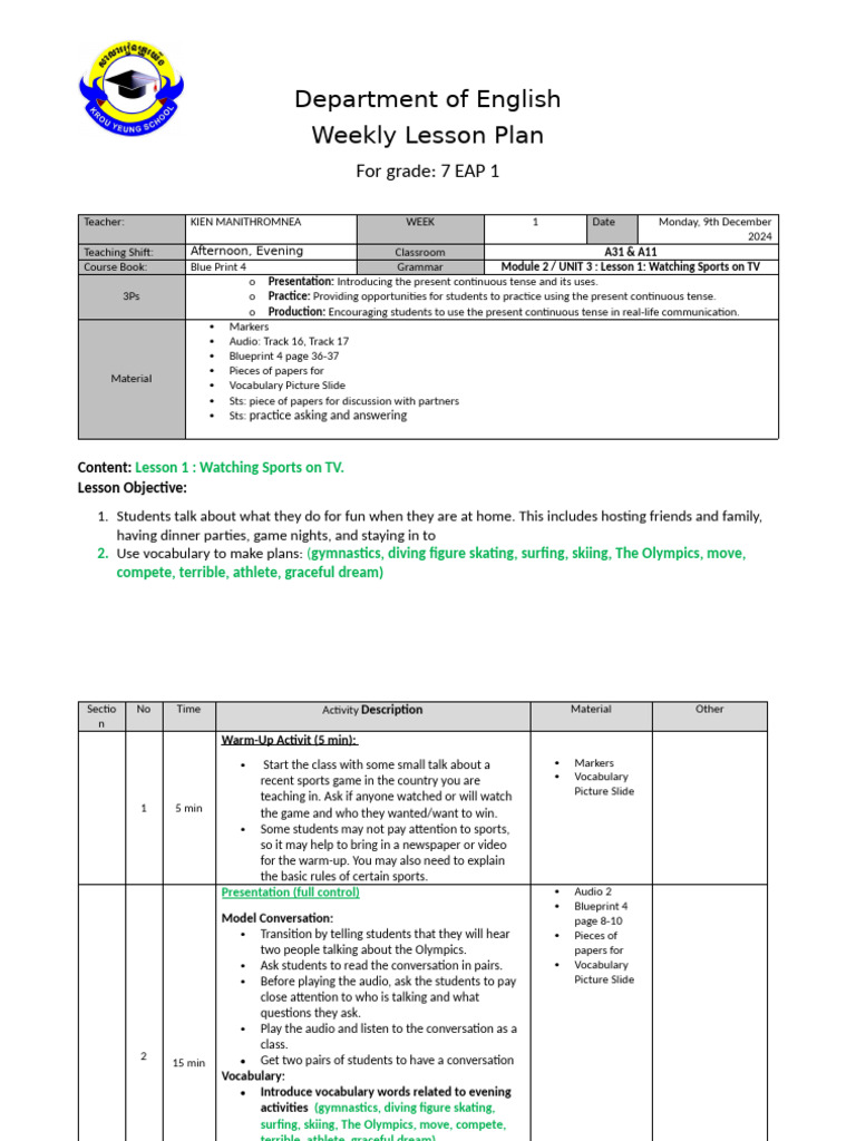 1 - Lesson Plan - Lesson 1 | PDF | Behavior Modification | Human ...