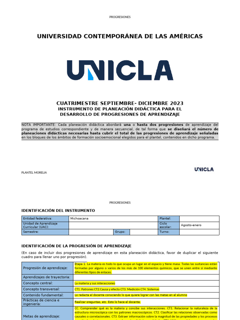 PROGRESION - PLANEACIONDIDACTICA - CNEyT | PDF | Evaluación | Aprendizaje