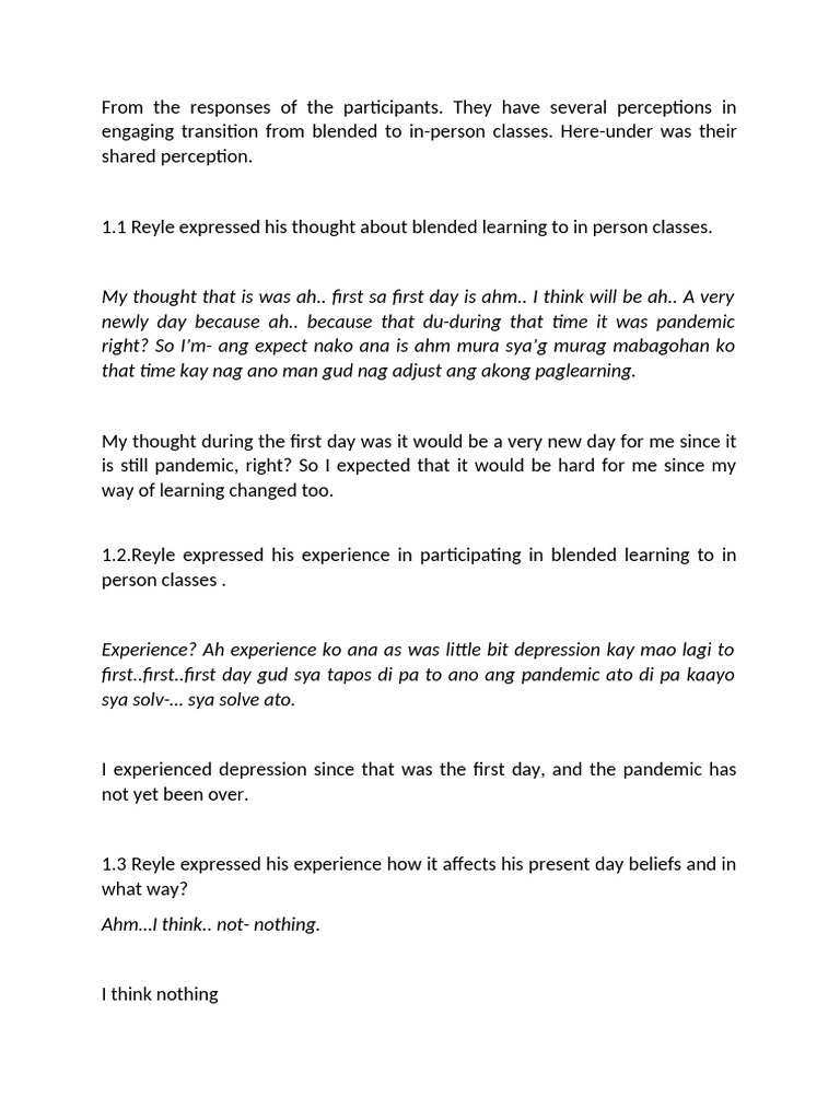 Student Insights on Blended to In-Person Transition | PDF | Mental ...
