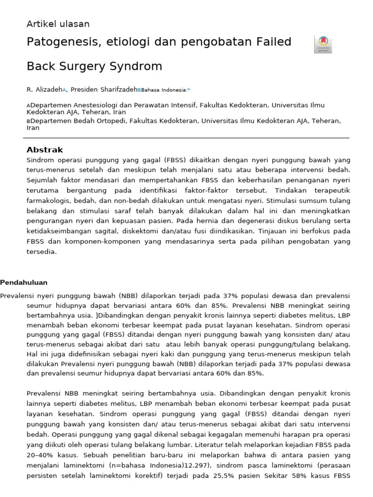 Pathogenesis etiology and treatment of failed back surgery syndrome en