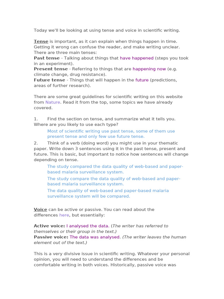Tense and Voice in Scientific Writing | PDF | Grammatical Tense ...