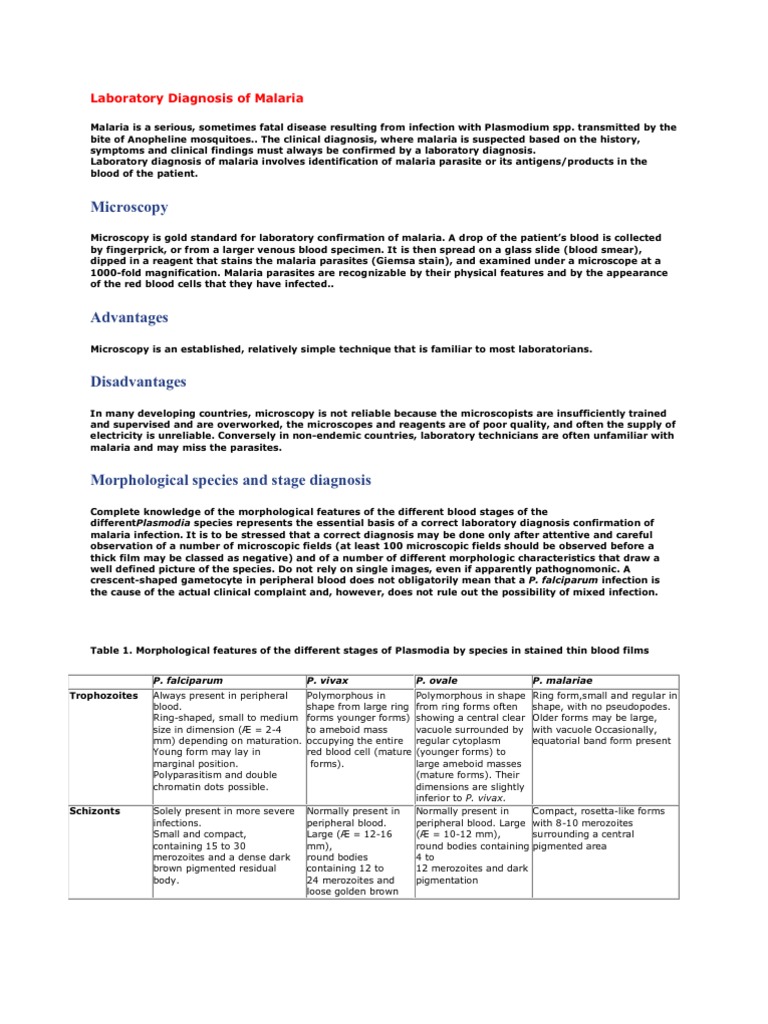 Laboratory Diagnosis of Malaria | PDF | Malaria | Plasmodium