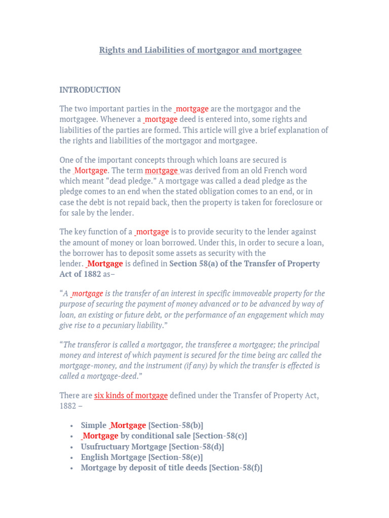 Rights and Liabilities in Mortgages | PDF | Mortgage Law | Contract Law