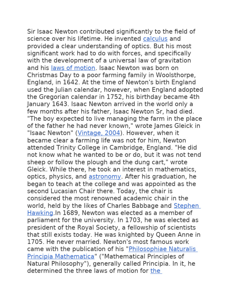 Isaac Newton: Laws of Motion & Gravity | PDF | Force | Newton's Laws Of ...