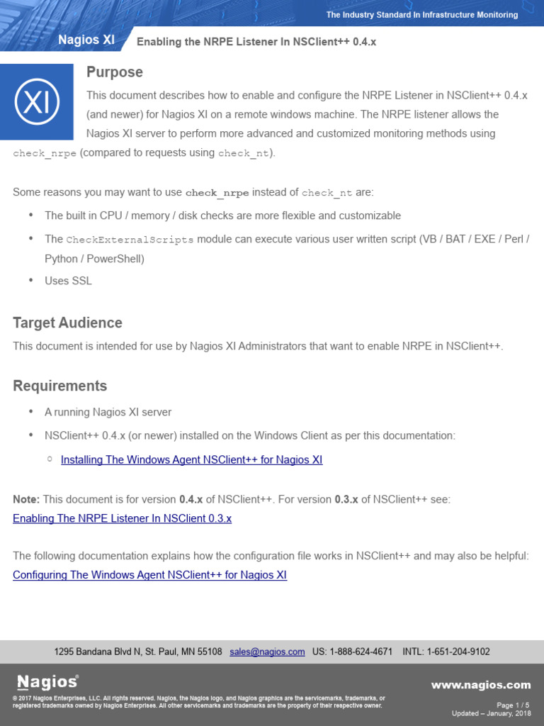 Enabling The NRPE Listener in NSClient 0.4.x For Nagios XI | PDF ...