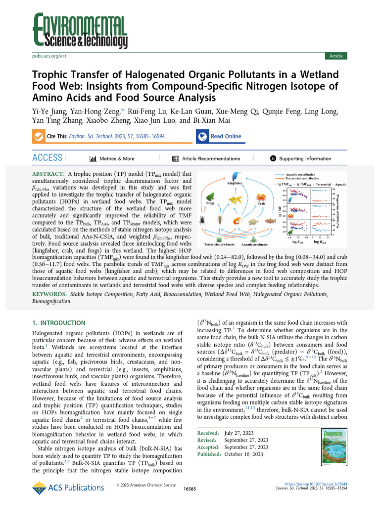 Trophic Transfer of HOPs in Wetlands | PDF | Food Web | Wetland