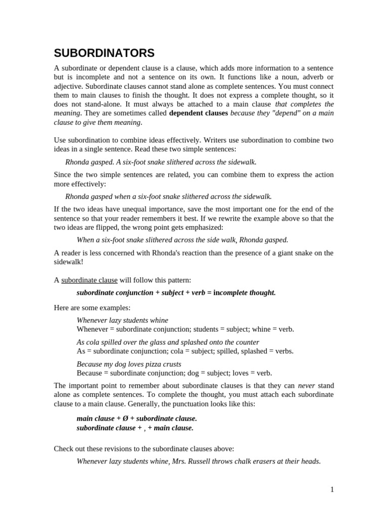 Course Language - English - Subordinators - 002 | PDF | Clause ...