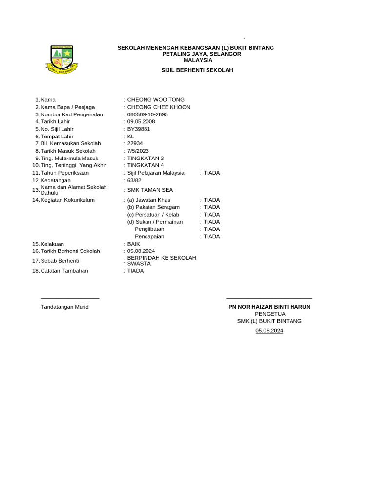 5b Sijil Berhenti 2023 | PDF