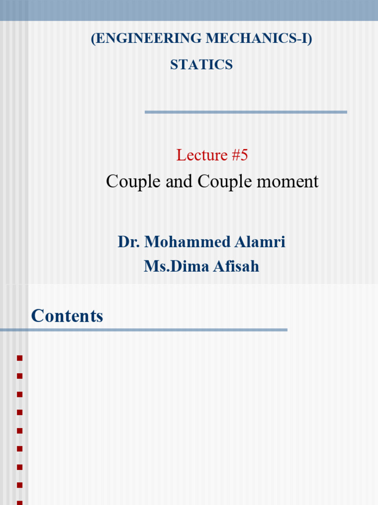 Lecture# 5 (Couple and Couple Moment) | PDF | Force | Geometry