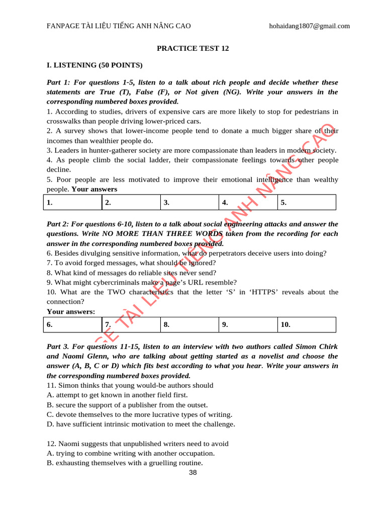 Advanced English Practice Test 12 | PDF | Gift | Retail