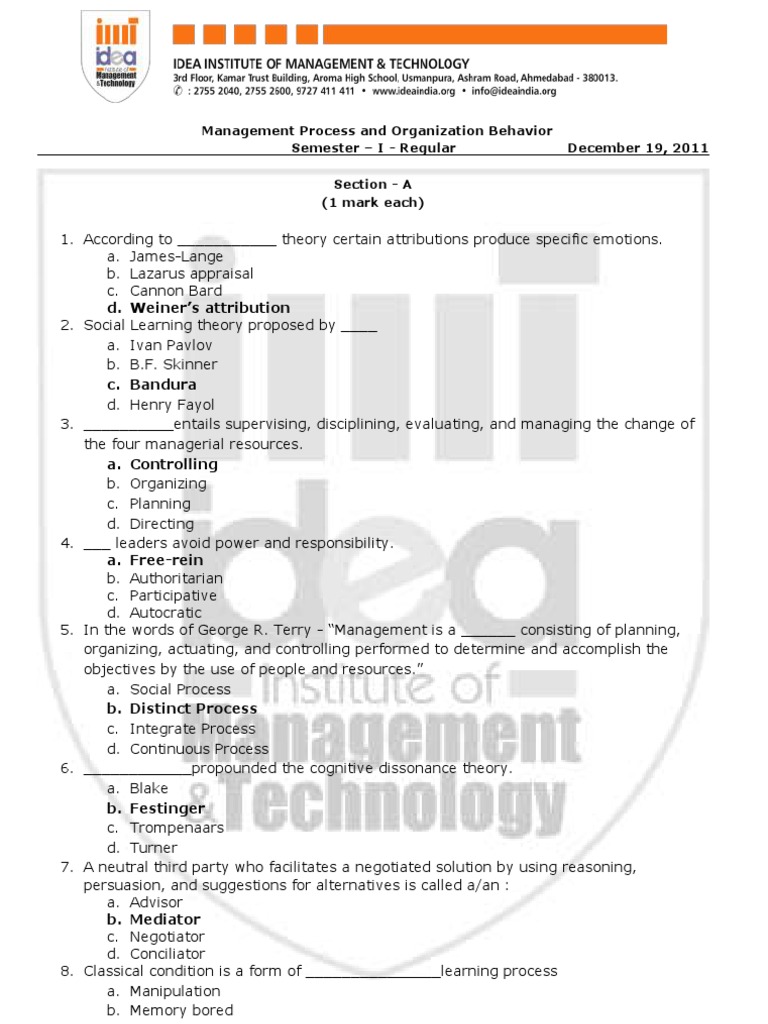 Management Process & Organizational Behavior | PDF | Organizational ...