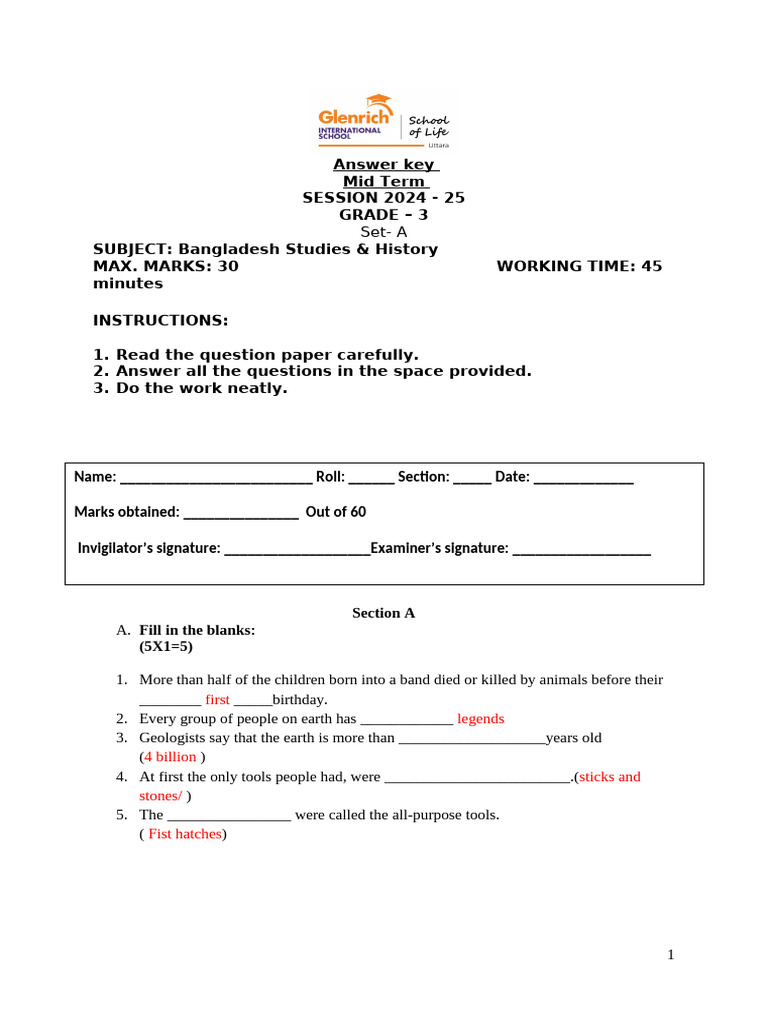 Question Paper-1 (Answer Key) | PDF