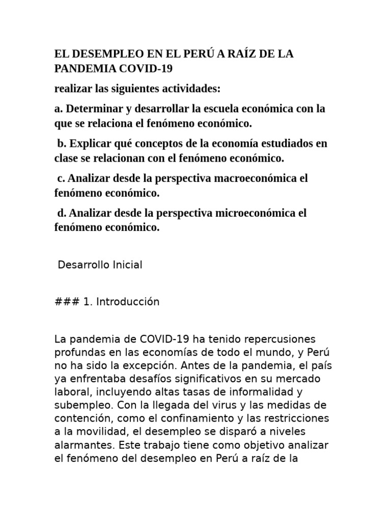 El Desempleo en El Perú A Raíz de La Pandemia Covid | PDF | Desempleo ...