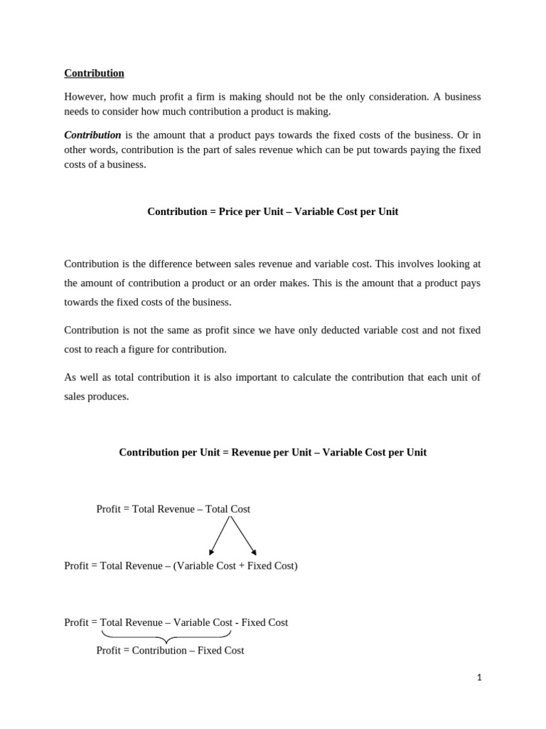 Contribution, Cash Flow, BE | PDF | Gross Margin | Profit (Economics)
