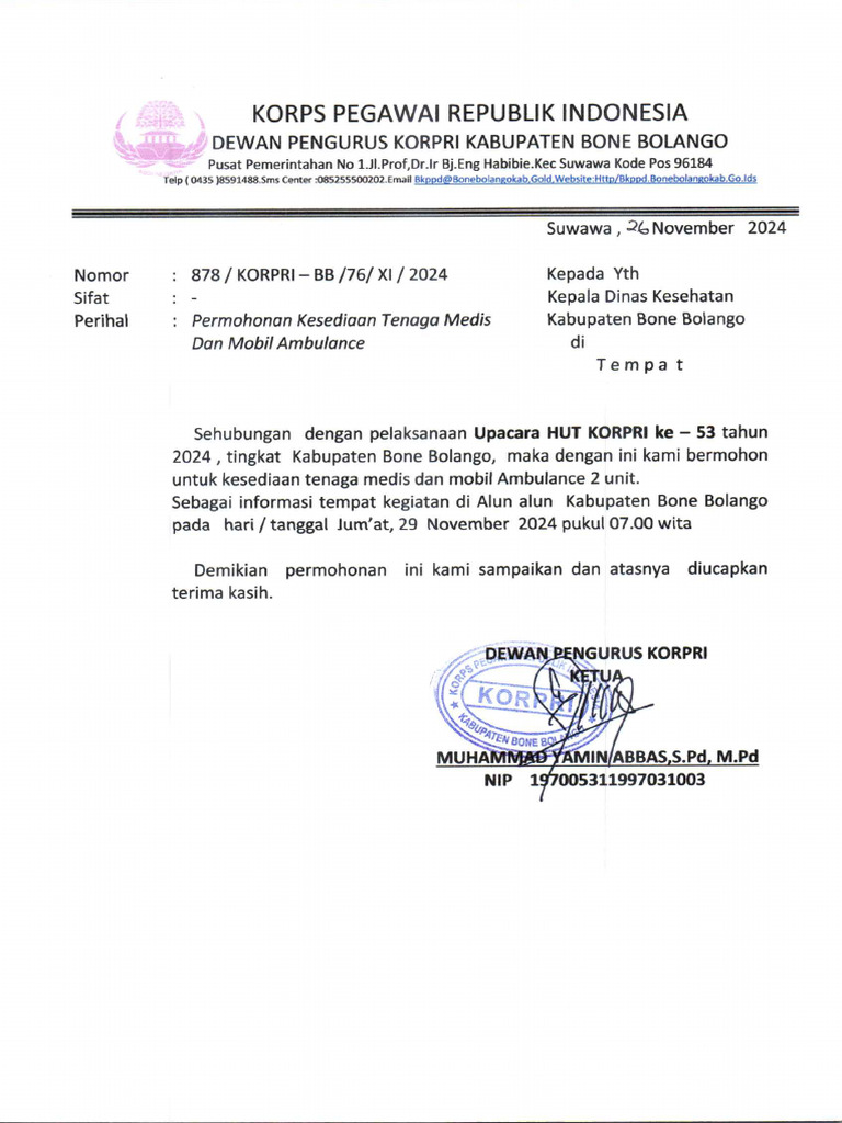 Surat Permohonan Kesediaan Tenaga Medis Dan Mobil Ambulance | PDF