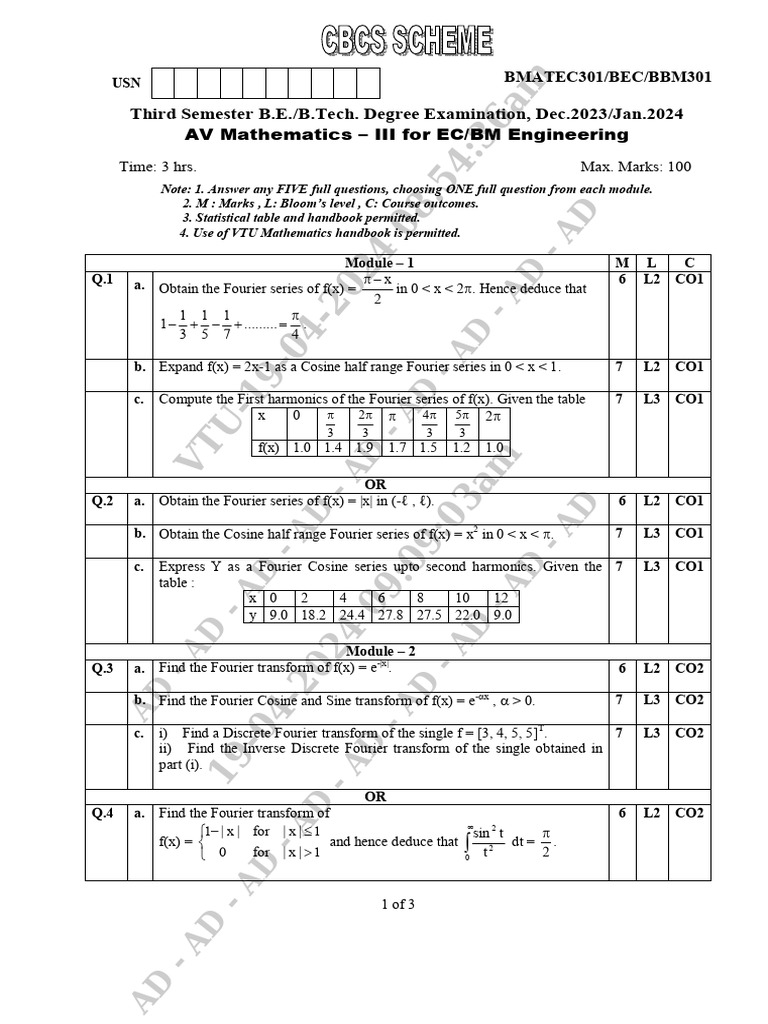 BMATEC301 AV Mathematics III Exam Guide | PDF | Mathematics ...