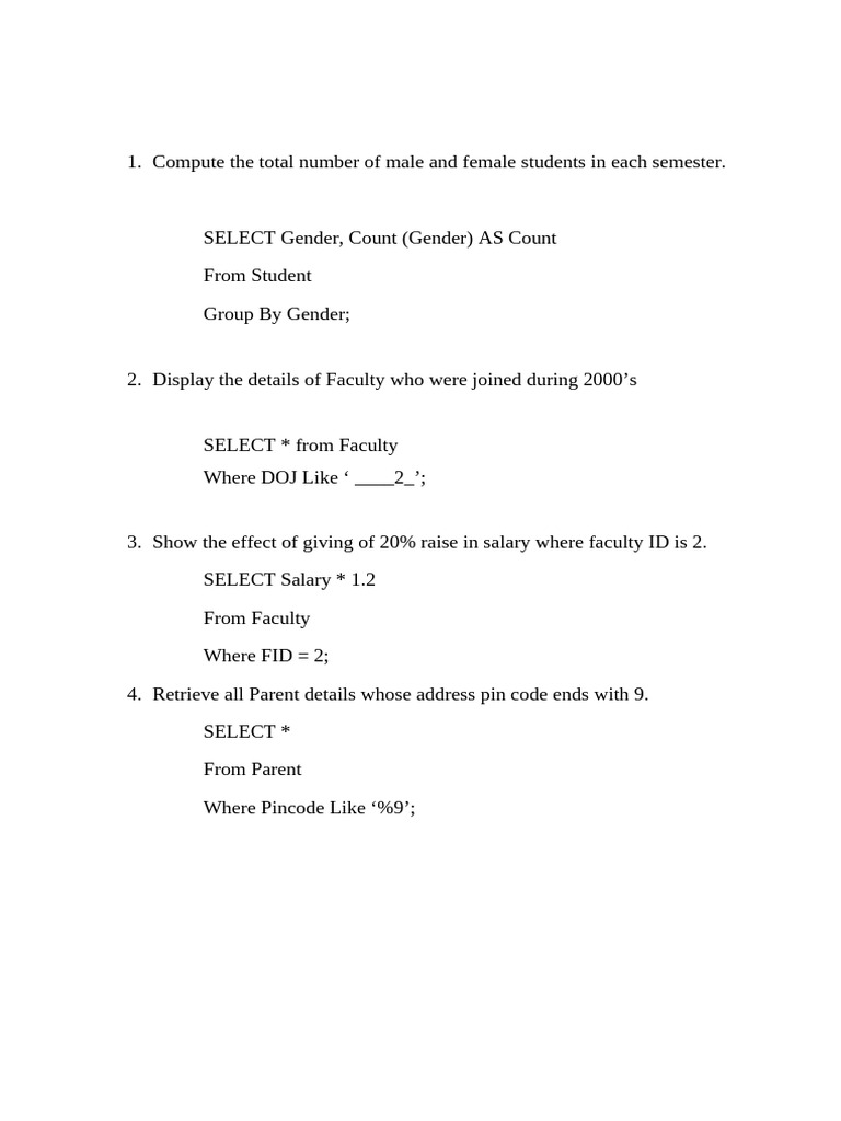 Student Database Queries Solution | PDF