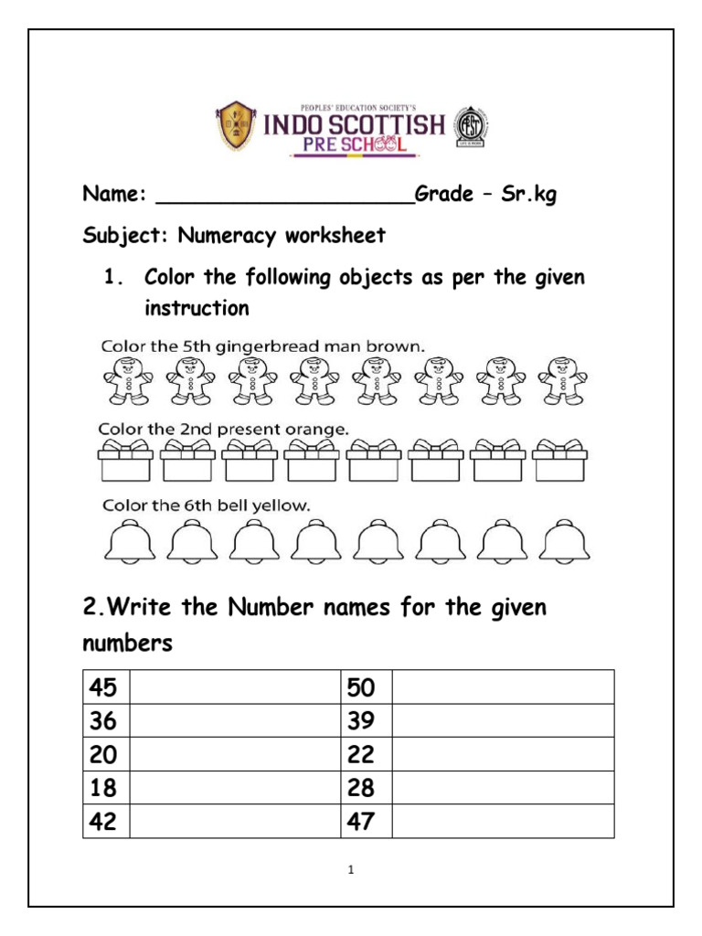 SR KG worksheet PDF