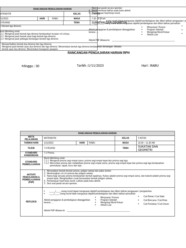 Borang Rph1.11a Rabu | PDF